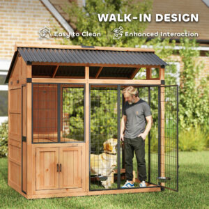 7′ x 5′ Extra Large Dog House, Wood Outdoor Dog Kennel with Platform, Storage Cabinet for Large Breeds, Yellow