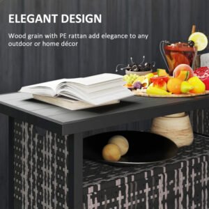 Outdoor Pool Towel Storage Cabinet Organizer, Outdoor Bar Table With Shelf And Cabinet, Pool Towel Holder Pool Valet With Weather-Resistant PE Rattan And Steel Frame, Mixed-Gray
