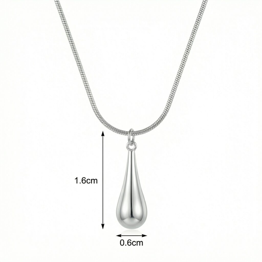 925 Sterling Silver Minimalist Silver Teardrop Pendant Necklace with Sleek Snake Chain