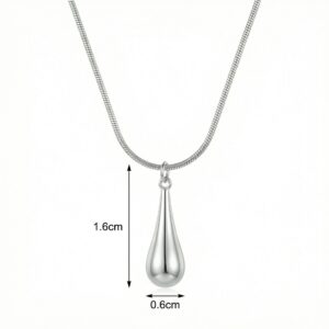 925 Sterling Silver Minimalist Silver Teardrop Pendant Necklace with Sleek Snake Chain