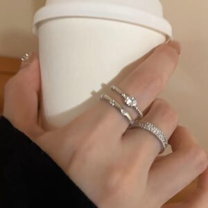 1PCS Ins Style Silver Zircon Ring For Women, Light Luxury Minimalist Design, Adjustable Open Band, Versatile Elegant Jewelry