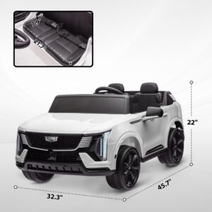 2-Seater 12V 10AH Ride on Truck, Cadillac Escalade Licensed Electric Car for Kids w/ Spring Suspension Wheels, White