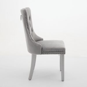 A&A Furniture, Nikki Modern, High-end Tufted Solid Wood Contemporary Velvet Upholstered Dining Chair With Wood Legs Nailhead Trim 2-Pcs Set, Light Gray,