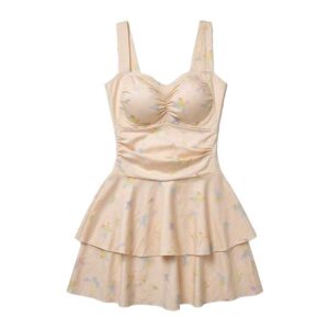 One-Piece Dress-Style Holiday Swimsuit With Butterfly Print