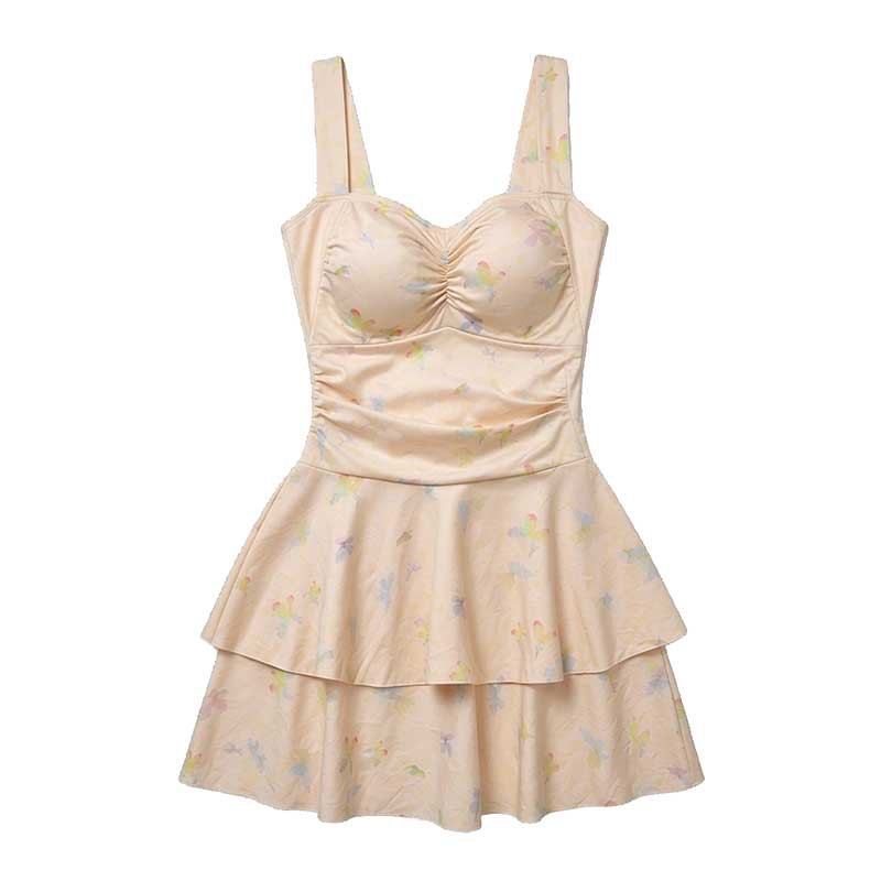 One-Piece Dress-Style Holiday Swimsuit With Butterfly Print