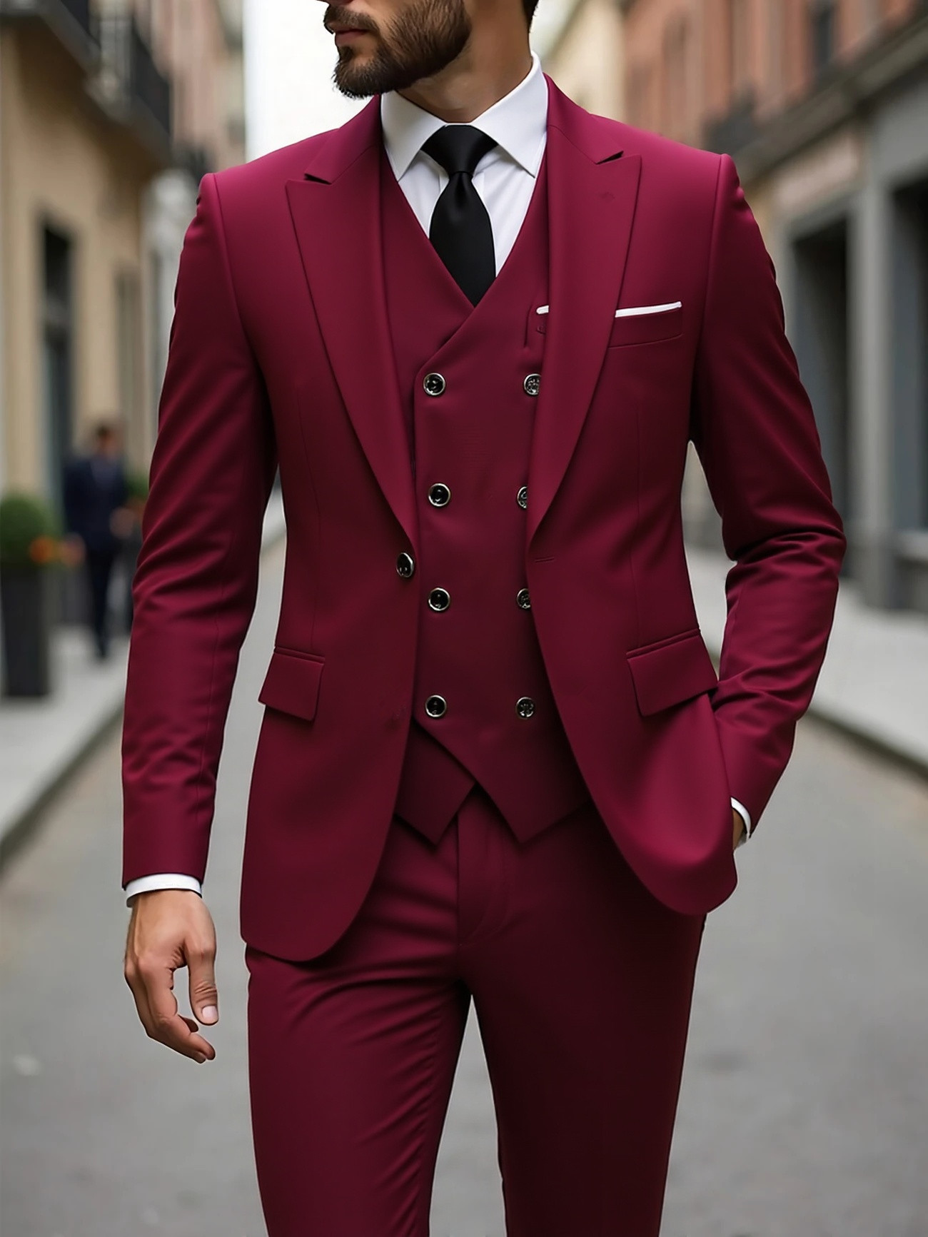 Double-breasted Suit Set Mens Three-piece Business Suit - Image 11