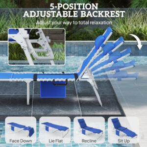 Tanning Chair with Face Hole and Side Table, 5-Position Folding Outdoor Chaise Lounge Chair, Navy Blue