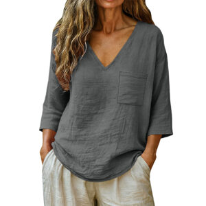 Women's Casual Loose Fashion Cotton-Linen V-Neck Top