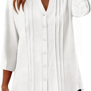 Pleated Casual Solid-Color Loose Cotton-Linen Shirt