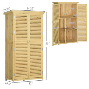 5′ x 3′ Wooden Outdoor Storage Cabinet, Garden Sheds & Outdoor Storage with Asphalt Roof & 2 Large Wood Doors with Lock, Natural