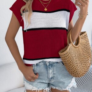 Women Color Block Stripe Casual Loose Knit Vacation Top