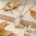 925 Sterling Silver Elegant Carved White Jade Leaf Pendant Necklace with Glistening Accents