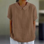 Loose Collared Shirt Women's Short-sleeved Cotton Top