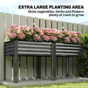 Galvanized Raised Garden Bed with Legs, 71" x 22" x 31.5" Raised Planter Box with Reinforced Bars and Non-Woven Fabric