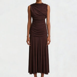 Sleeveless Turtleneck Dress With Gathered Waist