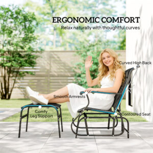 Outdoor Glider with Ottoman, Patio Glider Chair Set with High Back, Wide Seat for Porch, Garden, Backyard, Black