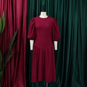 Ruffled Plus-Size Fashionable Puff-Sleeve Dress African Style