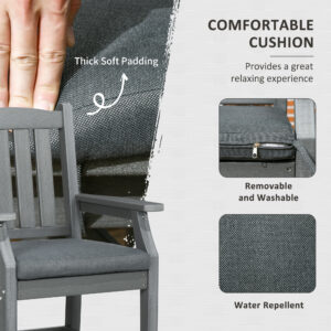 6 Pieces Patio Dining Set, 6 Seater Outdoor Table and Chairs, Conversation Furniture, Armrests, Loveseat Bench, Dinner Table with Umbrella Hole, Cushions, Dark Gray
