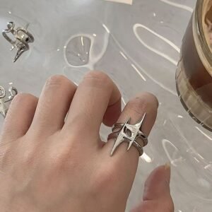 1 Pc Punk Style Hip Hop Geometric Star Adjustable Open Ring For Men, Suitable For Banquet, Party, Dating