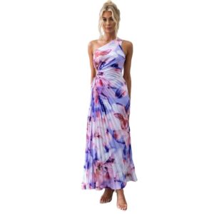 Printed Fashionable Sexy Off-Shoulder Ruched Hollow-Out Dress