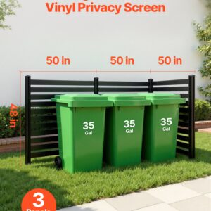 3 Panels Outdoor Privacy Screen, 50 X 48 In Air Conditioner Fence With 27.6 In Ground Stakes, Pool Equipment Enclosure, Vinyl Privacy Fence, Ideal For Trash Can And A/C Units, Black