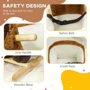 Baby Rocking Horse, Kids Ride-on with Sound, Wooden Base & Safety Belt for Ages 18-36 Months, Brown