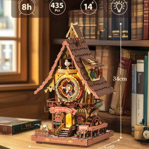 ROKR 3D Wooden Cuckoo Clock Puzzle, A Fun 3D Clock Puzzle Toy With LED Lights And Cuckoo Sounds, 435-piece Mechanical Wall Clock DIY Assembly Set, Suitable For Adults,LC901C