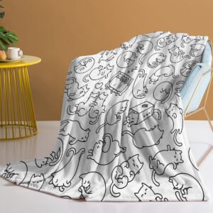 Mini Cats Pattern Flannel Throw Blanket Super Soft Fleece Blanket Animal Print Fluffy Plush Lightweight Cozy Blanket
