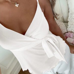 Womens Wave-Edged Lace-Up Tank Top Slimming Outerwear Sleeveless
