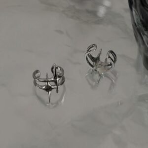 1 Pc Punk Style Hip Hop Geometric Star Adjustable Open Ring For Men, Suitable For Banquet, Party, Dating
