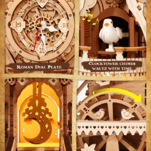 ROKR 3D Wooden Cuckoo Clock Puzzle, A Fun 3D Clock Puzzle Toy With LED Lights And Cuckoo Sounds, 435-piece Mechanical Wall Clock DIY Assembly Set, Suitable For Adults,LC901