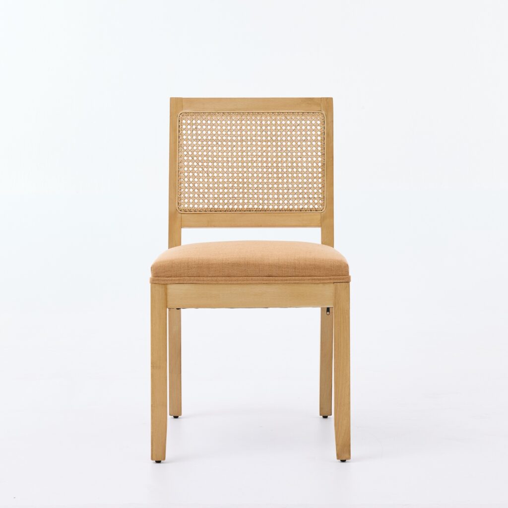 Farmhouse Rattan Dining Chairs Set Of 2, Mid Century Modern Kitchen & Dining Room Chairs, Cane Upholstered Kitchen Side Chair With Natural Hardwood Frame,Tan, SW1883TN