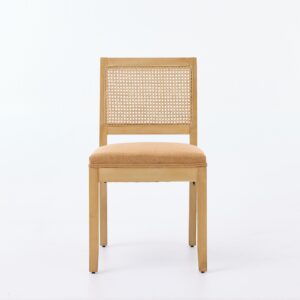 Farmhouse Rattan Dining Chairs Set Of 2, Mid Century Modern Kitchen & Dining Room Chairs, Cane Upholstered Kitchen Side Chair With Natural Hardwood Frame,Tan, SW1883TN