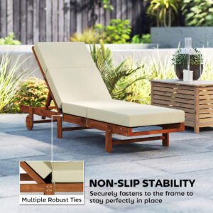 Set of 2 Chaise Lounge Cushion, 4" Thick Outdoor Lounge Chair Cushions with Ties for Patio, 21" x 72 ", Cream White