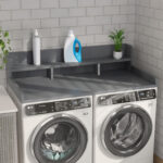 Washer Dryer Countertop With Non-slip Pads, Laundry Wood Shelf Topper With Edge, 54 Width X 27.5 Depth Double Layer Organizer For Washer And Dryer Laundry Hamper Counter Storage Organization GRAY