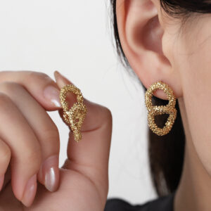 French Retro Frosted Hoop Earrings, Fashion Trendy Temperament Simple Studs, All-Match Geometric Vintage Jewelry
