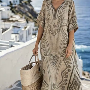 Women’S Casual Color-Block Cotton And Linen Dress