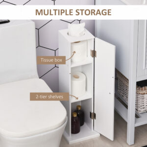 Small Toilet Paper Cabinet, Bathroom Corner Cabinet with Doors and Shelves for Paper Shampoo, White