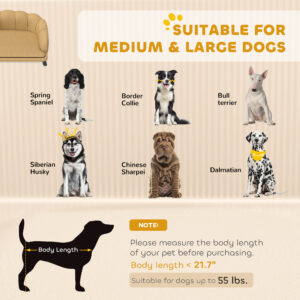 Pearl Design Pet Sofa for Medium and Large Sized Dogs, Pet Bed with Cushion and Solid Wood Legs, Coffee