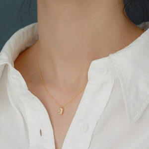 S925 Sterling Silver Rectangular Zircon Choker Necklace, Geometric Style