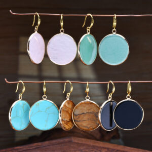 Round Natural Stone Pendant Earrings For Women