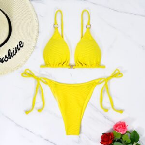 Wavy Fabric Bikini Sexy Lace-up Triangle Two-piece Swimsuit For Women