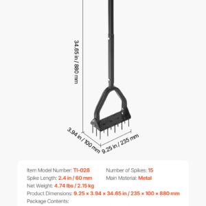 Lawn Aerator, 9.2 In Manual Core Aerator Tool With 15 Iron Spikes, Long Handle & Wide Plate, Heavy Duty Grass Aeration Tool, Yard Aerators For Compacted Hardened Soil Lawn Aeration