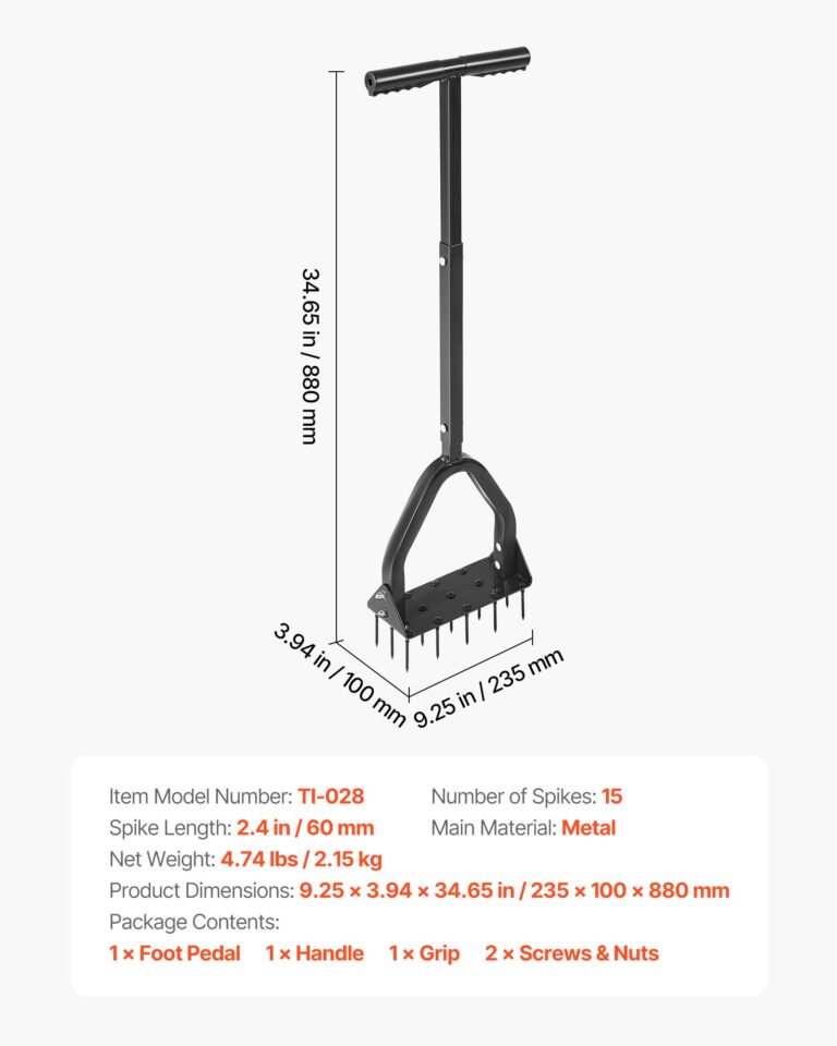 Lawn Aerator, 9.2 In Manual Core Aerator Tool With 15 Iron Spikes, Long Handle & Wide Plate, Heavy Duty Grass Aeration Tool, Yard Aerators For Compacted Hardened Soil Lawn Aeration