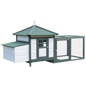 PawHut 77 Wooden Chicken Coop With Nesting Box, Cute Outdoor Hen House With Removable Tray, Ramp Run, For Garden Backyard, Green