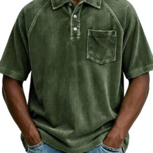 Men's Casual Lapel Corduroy Short-Sleeve Polo Shirt