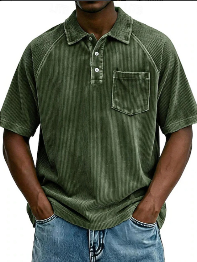 Men's Casual Lapel Corduroy Short-Sleeve Polo Shirt - Image 6
