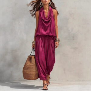 Womens Draped-Neck Vest And Casual Pants Set