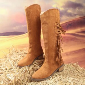 Women's Pointed-Toe Low-Heel Comfortable All-Match Plus-Size Thigh-High Fringe Boots