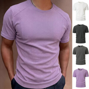 Solid-color Patchwork Sleeve Cuffs Short-sleeve Men’s T-shirt Top